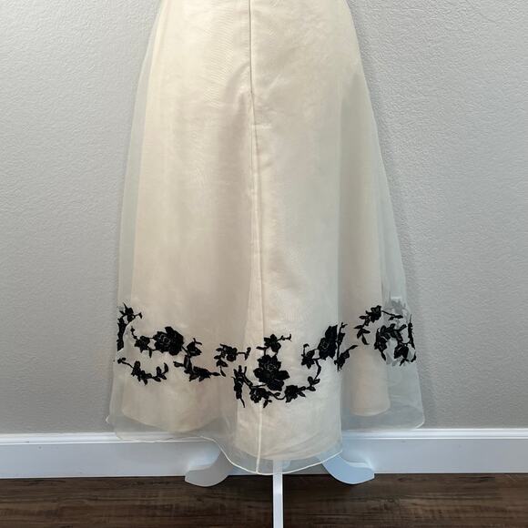 Davids Bridal Nude Black Floral Lace Halter Fit Flare Bridesmaid Midi Dress XS/6 - Picture 9 of 14